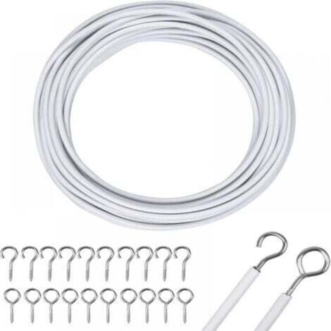 Cordino per tende bianco da 10 m, cordino per tende con gancio e occhiello, cordino per asta per tende, accessori per il fissaggio della rete per tende