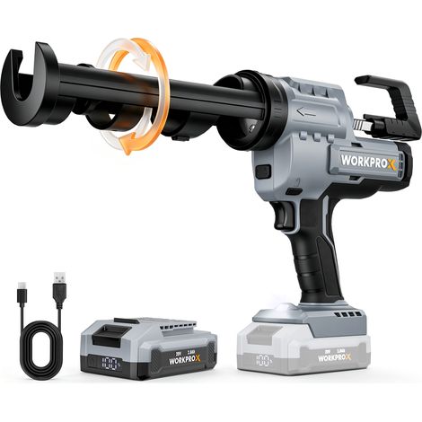 WORKPROX Pistolet Silicone Électrique 20 V avec Batterie 2,0 Ah Pistolet Cartouche Silicone de 6 Vitesses, Cartouche 300 ml, Barillet 360°, LED, Anti-Goutte, pour Joint et Calfeutrage (1/5)