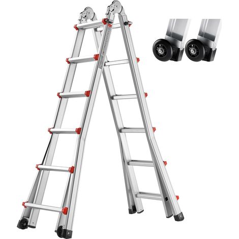 Échelle télescopique en acier 20,5 pieds, en aluminium, 150 kg, pieds antidérapants, légère et portable, usage polyvalent (1/5)