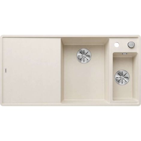 BLANCO Einbauspüle AXIA III 6 S-F Silgranit flächenbündig InFino Ablauf Becken rechts Softweiß mit Glas-Schneidbrett (1/4)