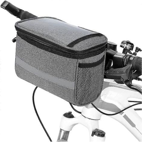 Sacoche de guidon de vélo avec poche avant isolée, sac isotherme pour VTT, sac de guidon avec bandes réfléchissantes (1/5)
