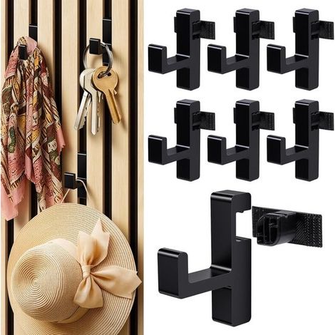 Patères porte-manteaux - Entraxe de 13 mm - Lot de 6 - Noir - Conçues spécifiquement pour les panneaux d'insonorisation - Installation sans perçage (1/5)