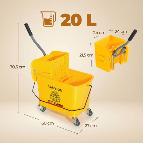 20 L Mopp-Eimer mit Auswringer und Griff, Wischmopp-Eimer auf Rädern, Kunststoff, Gelb (1/5)
