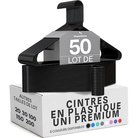 Cintres en Plastique avec Crochets Noir, Paquet 50 (1/5)