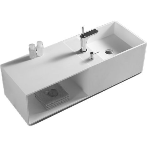 Wandwaschbecken Bernstein TWG36 Mineralguss 110x40x30cm Weiß Ablagefach links (1/3)