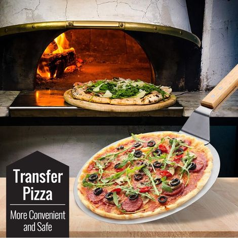 Pelle à pizza en acier inoxydable avec manche en bois – Surface 25,5 cm – Résistante à haute température – Pour cuisson professionnelle (1/3)