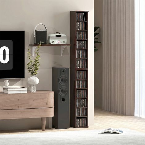 2-teiliges Säulenregal, CD-/DVD-Aufbewahrungsschrank, 12 Fächer, 21 x 22,5 x 88,5 cm, Kapazität für 204 CDs, braun