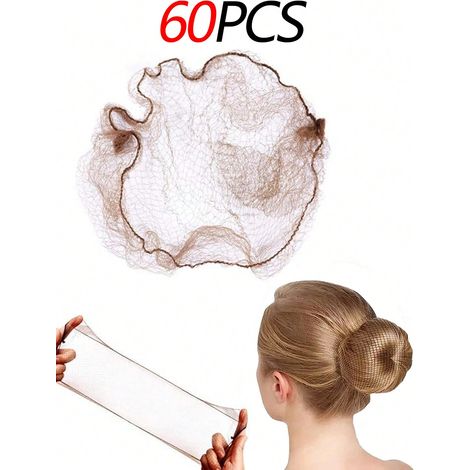 60 filets à cheveux élastiques marron, filets à cheveux invisibles pour femmes, bonnet perruque, adaptés pour catering, chignon de ballet, sommeil, hôtesse de l'air, infirmière. Filet fin pour chignon (1/5)
