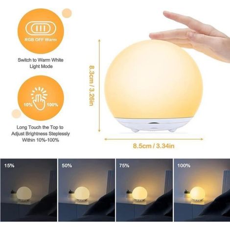Veilleuse bébé lampe de chevet rechargeable USB lumière dimmable 7 couleurs pour chambre enfant (1/4)