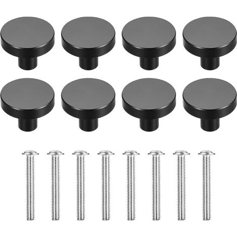 Lot de 8 Poignées de Meubles Rondes, Boutons de Tiroir, Poignées d'Armoire, Poignées de Porte, pour Armoire, Cuisine, Commodes, Poignées de Tiroir - Noir (1/5)