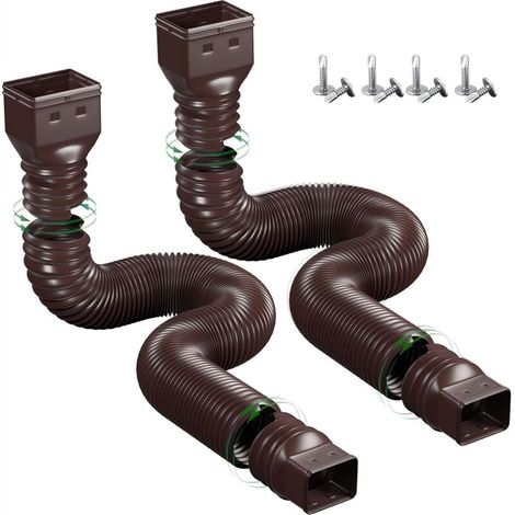 Tuyau d'évacuation des eaux pluviales en plastique - Raccord carré 10,16 x 7,62 cm, flexible et extensible - Lot de 2, marron, 1,5 mètre (1/4)