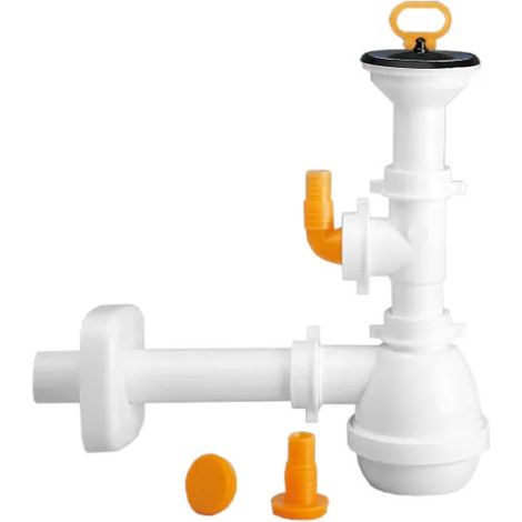 Siphon "M" pour éviers en céramique, avec prise lave-vaisselles horizontale