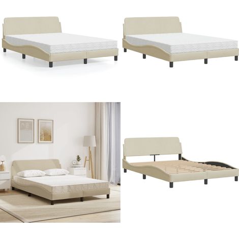 Bett mit Matratze Creme 120x200 cm Stoff - Bettsofa - Boxspringbetten - Doppelbett - Einzelbett - Lattenrost - Home & Living (1/5)