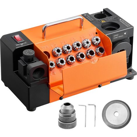 VEVOR Smerigliatrice Affilatrice per Punte da Trapano MR-13D, da 3–13 mm con Angolo di Scarico del Labbro Regolabile, Labbro di Taglio Anteriore e Angolo di Punta di 95°-135°, con 11 Pinze (1/5)
