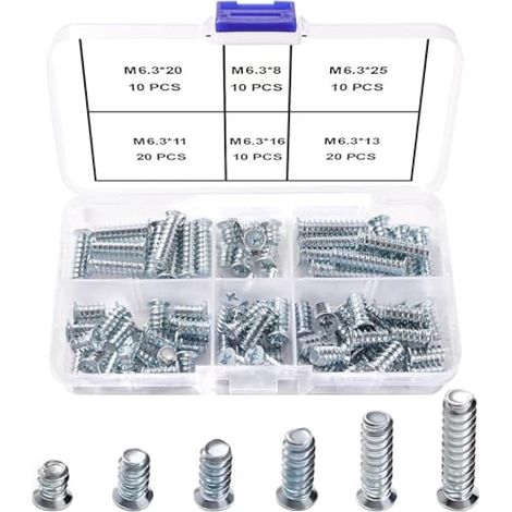 80 Pièces M6.3 Kit de Vis Euro Spéciale pour Meubles, Coulisse, Portes D'armoires de Cuisine, Armoires et Charnières de Placard