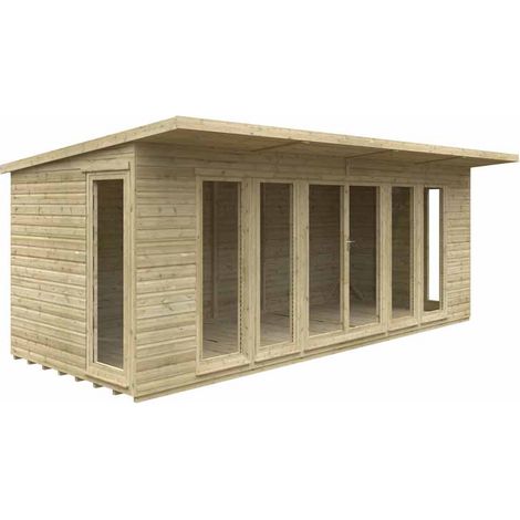 20 x 8 Feet Tanalised Garden Studio 16mm Shed - Solid Wood/Softwood/Pine - L595 x W235 x H242.2 cm - Green