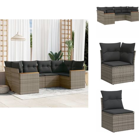 Salon de jardin 6 pcs avec coussins gris résine tressée - Ensemble Salon De Jardin - Mobilier De Jardin - Salon Extérieur - Résine Tressée - Fauteuil De Jardin (1/5)