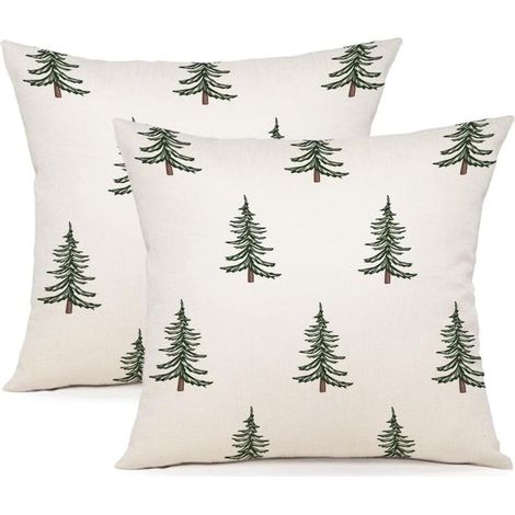 Housse Coussin Noel 40x40 Lot de 2 - Flocons de Neige Pins Polyester Décoratif Taie d'Oreiller pour Decoration 40 x 40 cm,Noyau non inclus (1/5)