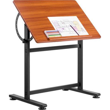 Table à Dessin Inclinable 0°-90°, Bureau pour Dessinateur avec cadre en H Noir et Plateau Marron, Table d'Architecte en Bois, Poste de Travail pour Peintre Ingénieur Artiste, Maison Bureau (1/5)
