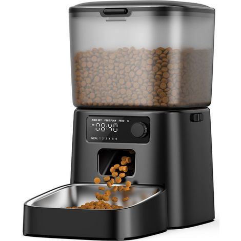 Distributeur automatique de croquettes pour chat et chien avec bol en inox, programmable, grande capacité 1,2kg, alimentation double par USB et piles, idéal pour réguler les repas de votre animal. (1/5)