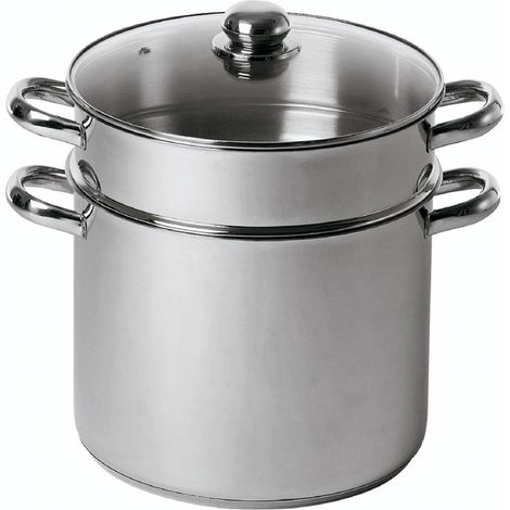 Combiné Traiteur Couscoussier Forme Droite Acier Inox Couvercle Verre Tous Feux dont Induction Triple Fond Diffuseur Ø26cm 11L Argenté (1/5)