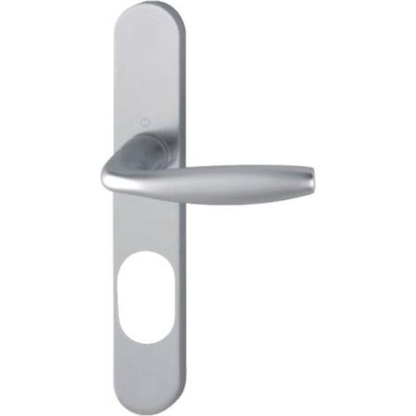 Hoppe – Béquille double sur plaque 195 mm – Perçage oblong pour portes 38-47 mm – Finition argentée moderne – Entraxe de fixation 70 mm (1/2)