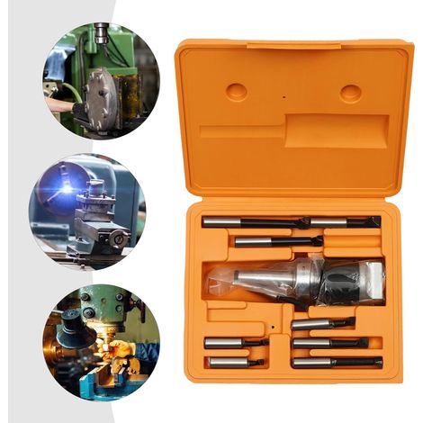 9 pcs Ausdrehkopf Bohrkopf MK2/ M10, Universal Ausdrehkopf, Ausdrehkopf Bausatz, 50 mm mit Bohrstangen Fräsmaschine Bohrkopf mit Koffe, für Grobe Bohrvorgänge Verwendet Werden