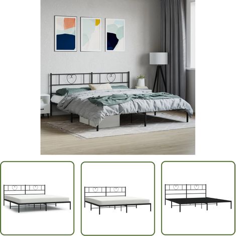 The Living Store Bettgestell mit Kopfteil Metall Schwarz 180x200 cm - Metallbettfundament - Schwarzes Bettgestell - Boxspringrahmen - Doppelbett - Bettrahmen (1/5)