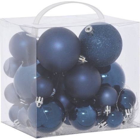 Lote de 35 bolas de Navidad de plástico, modelo pequeño, color azul noche - Feeric lights & christmas (1/5)