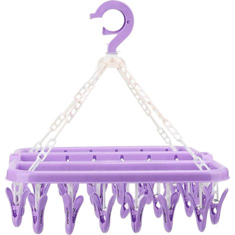 Séchoir À Linge Pliable - 32 Clips Antidérapants - Rotatif 360° - Pour Chaussettes Serviettes Sous-Vêtements - Rose (1/5)