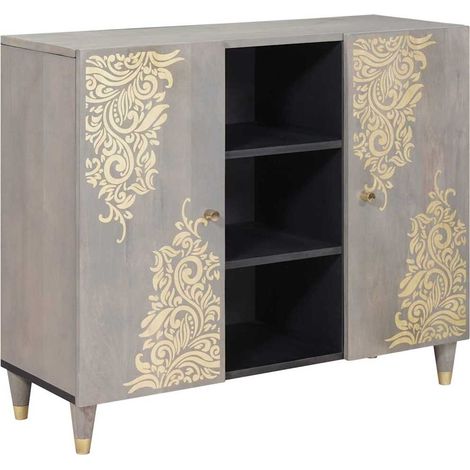 Vitrina Gris y dorado 90 x 33.5 x 75 cm Madera maciza de Mango vidaXL