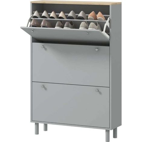 Schuhschrank für 24 Paar Schuhe mit 3 Klappschubladen und verstellbaren Einlegeböden, 80 x 23,5 x 121 cm, grau