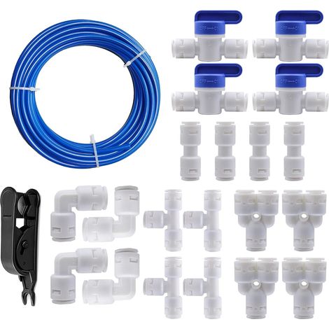20M Water Supply Hose Tube, 1/4" Refrigerator Connectors Kit, Water Purifiers Quick Connect Tube Fittings Type Y+T+I+L+Ball Valve Reverse Osmosis Systems - Blue (1/5)