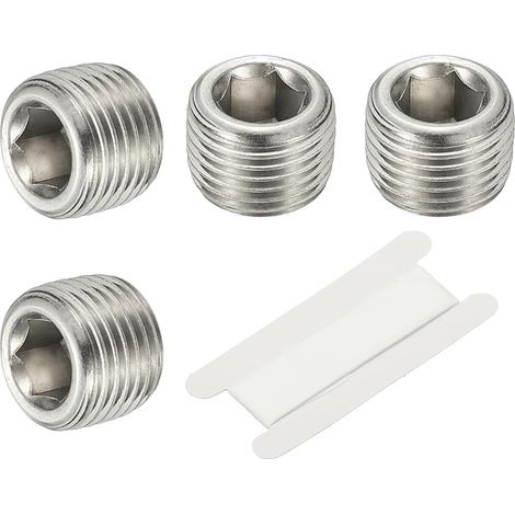1/8" NPT Male Raccord De Tube À Hexagone Interne, 4 Pcs 304 Acier Inoxydable Kit Assortiment Bouchon Tête Filetée Frapper Adaptateur Avec Ruban, Argent - (1/5)