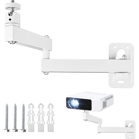 Support mural blanc pour projecteur à double bras articulé, extensible jusqu'à 35 cm (15+20 cm), rotule multi-réglable, support en acier pliable pour projecteurs home cinéma mini et standard (1/5)