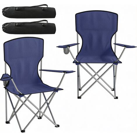 Lot de 2 sillas de camping plegables con portavasos, bolsa de transporte y respaldo alto (1/5)