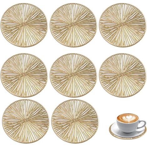 8 goldene Untersetzer 10 cm Durchmesser Wiederverwendbar Leicht Hitzebeständig für Küche, Wohnzimmer, Schlafzimmer, Büro, Café oder Bar (1/5)
