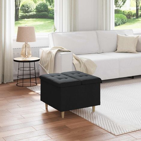 Aufbewahrungsottomane mit Kissen Schwarz 60 x 60 x 45 cm Stoff