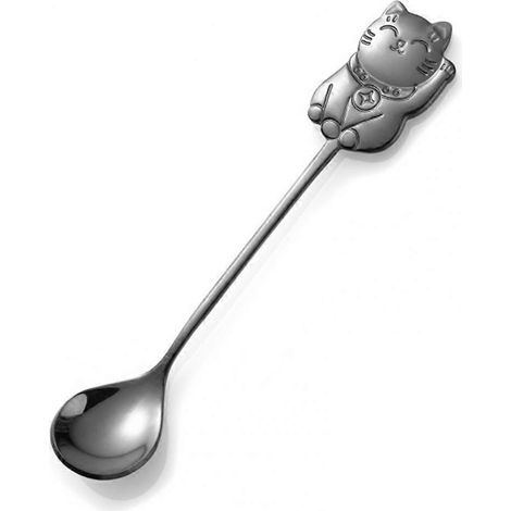 Cuillère à mélanger réutilisable mignonne, cuillère à dessert, jolie cuillère à mélanger chat porte-bonheur antirouille au design attrayant