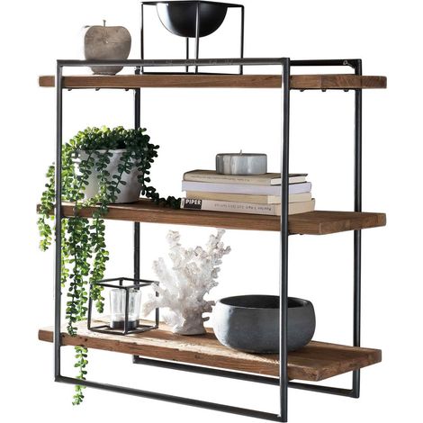 Étagère murale en teck recyclé suspendue artisanale avec écartement de 21 cm - PANGIVO (1/5)