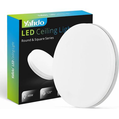 Yafido 48W Plafonnier LED Salle de Bain Chambre Éclairage de Plafond Applique Murale, 4320LM Blanc Chaud Luminaire Cuisine IP44 Lampe Plat Salon Couloir Garage Interieur Puissant 30CM Blanc Carré (1/5)