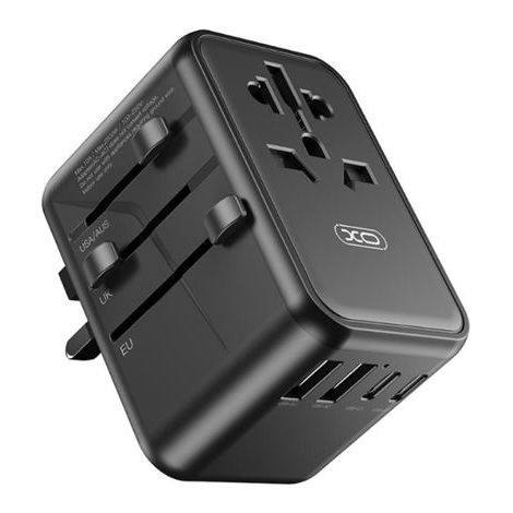 Xo adapter de travel universal - anschlüsse für mehr de 150 länder - leistung de bis zu 2500w - usb-c port de 65w - leistung de fünf ports - farbe schwarz