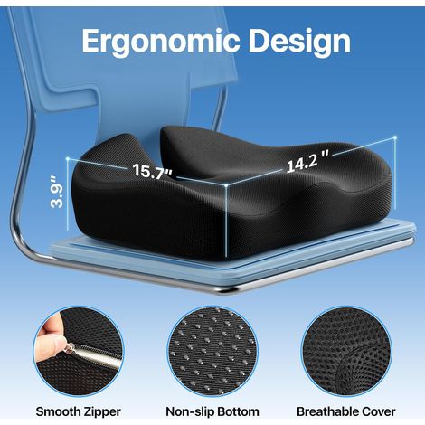 Coussin de siège, coussin de chaise de bureau, coussin en mousse à mémoire de forme extra large, coussin de dossier ergonomique pour soulager la pression de la sciatique et la douleur due à de longues (1/5)