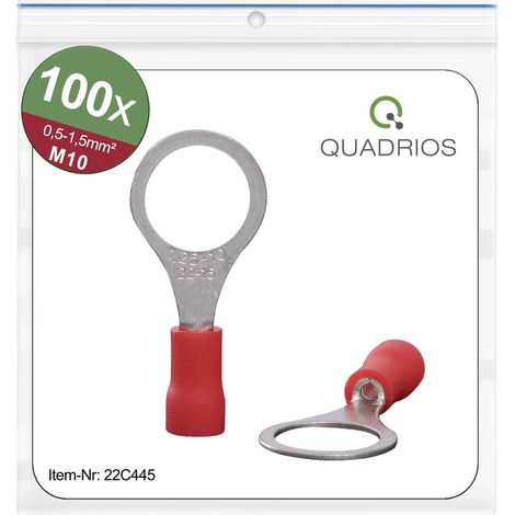 Quadrios 22C445 Cosse à oeillet Section max.=1.5 mm² Ø du trou=10.5 mm partiellement isolé rouge 1 set (1/4)