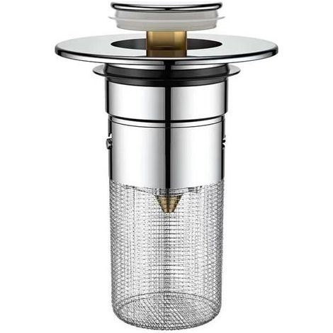 Bouchon de vidange de lavabo de salle de bain, bonde de lavabo de salle de bain à poussoir avec panier-filtre en acier inoxydable, adapté au diamètre de 34 à 40 mm (1/5)