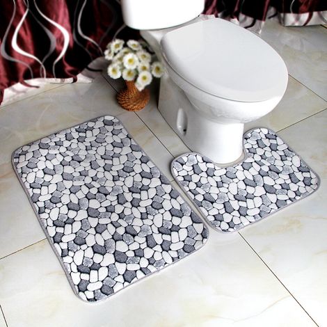 Tapis de bain - Lot de 2 - Antidérapants - Absorbants - Tapis de toilette antidérapants et absorbants - Usage domestique - Gris