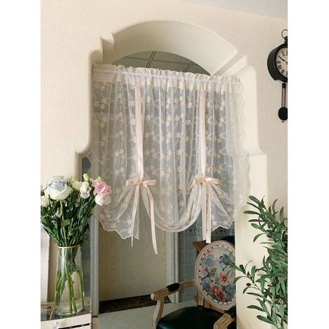 1 Valance de rideau en dentelle brodée beige, petit chrysanthème, panneaux de dentelle sans perçage pour chambre, cuisine, salon, style princesse, 100140cm. (1/5)