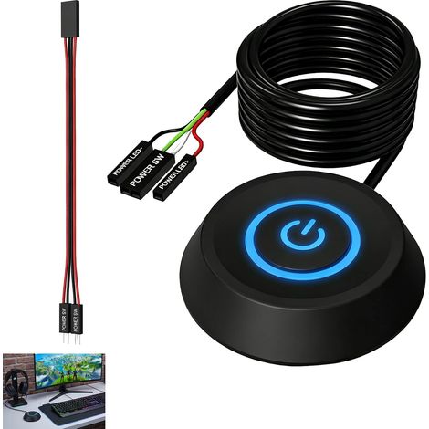 Interrupteur D Alimentation Pc Externe, Bouton Power Pc Externe avec LED, Bouton Power avec Câble pour Carte Mère ATX, Interrupteur Ordinateur Bureau Déporté, Remplacement pour Boîtier Desktop DIY (1/5)