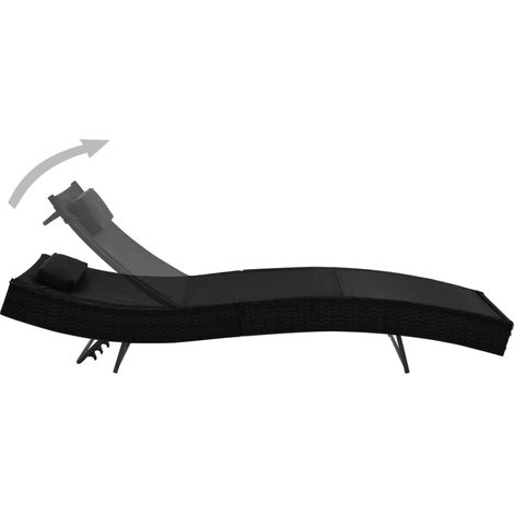 Liegestuhl mit Kopfkissen Geflochtene Rattan Schwarz (1/3)