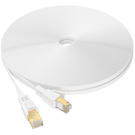 Câble Ethernet Cat 8 10M, Câble Réseau LAN Gigabit RJ45 Plat Haute Vitesse, Cordon de Brassage Internet 40Gbps 2000MHz pour Commutateur,Routeur,Modem,Panneau de Brassage,PC (Blanc) (1/5)